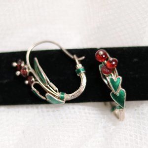 Heart Green and Red Earrings